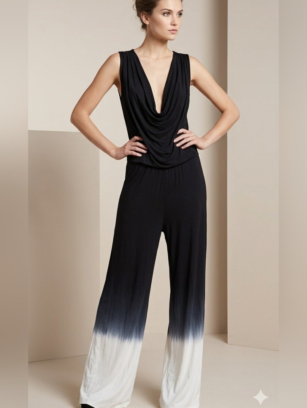 New Young Fabulous & Broke Black Ombre Draped Cowl Jumpsuit Size S